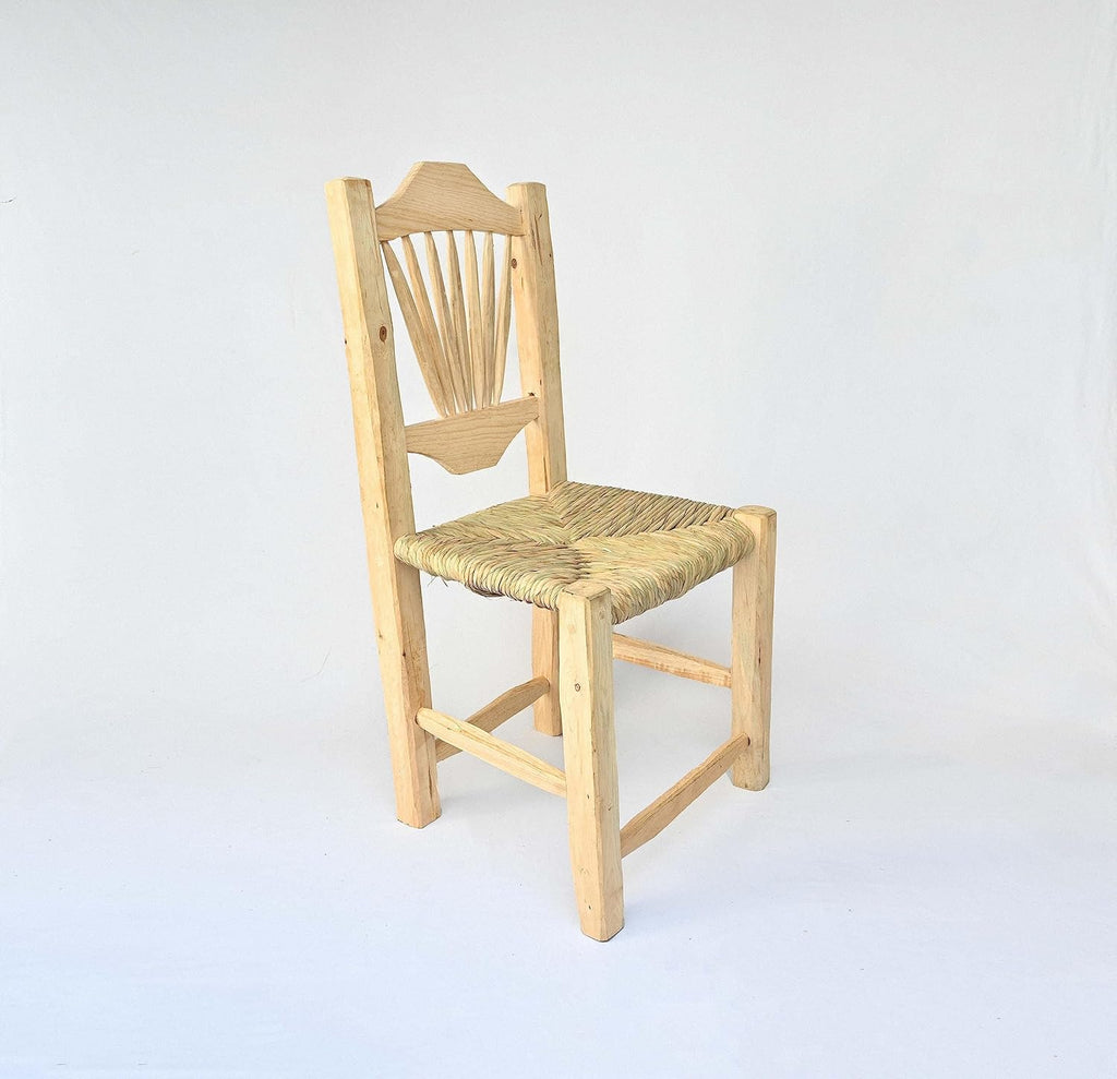 Set of 2 Chair Mexican of Handmade Wood Woven with Natural Palm or Tule Ray Sol Fiber, Artisan from Jalisco ideal restaurant, home, bar, hotel, garden, coffeshop, tequila