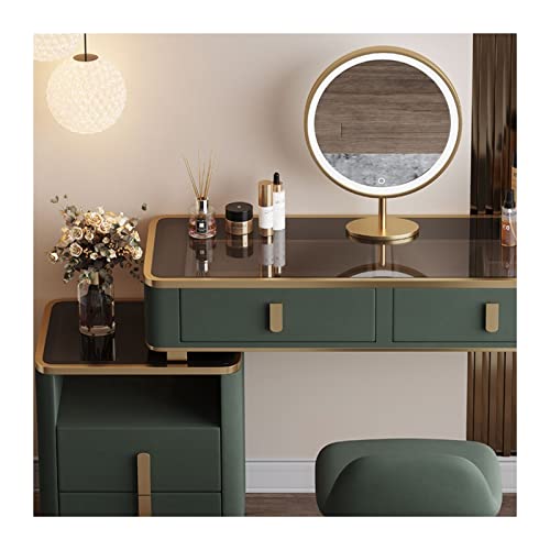 Modern Minimalist Wood Makeup Table with LED Mirror and Cabinet S37569