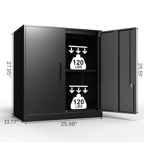 Metal Wall Cabinet with 2 Doors and Lock, 27.95" H, Black & Grey M850649