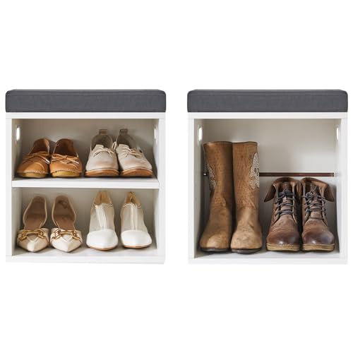 YMYNY Shoe Storage Bench with Cushion, 2 Tier Shoe Rack, White L977