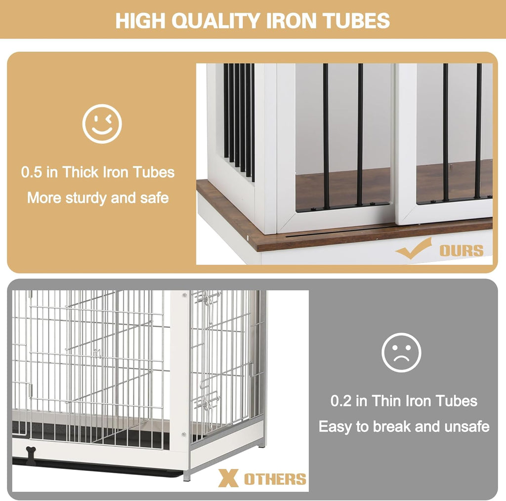 Sunseen Dog Crate Furniture with Divider, Wooden Kennel End Table, White Q35948
