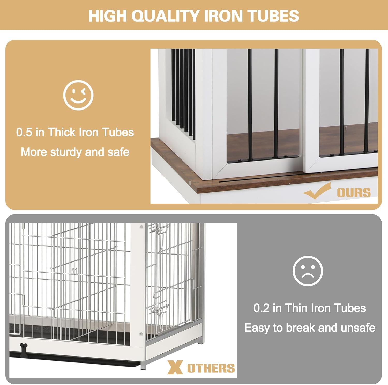 Sunseen Dog Crate Furniture with Divider, Wooden Kennel End Table, White Q35948
