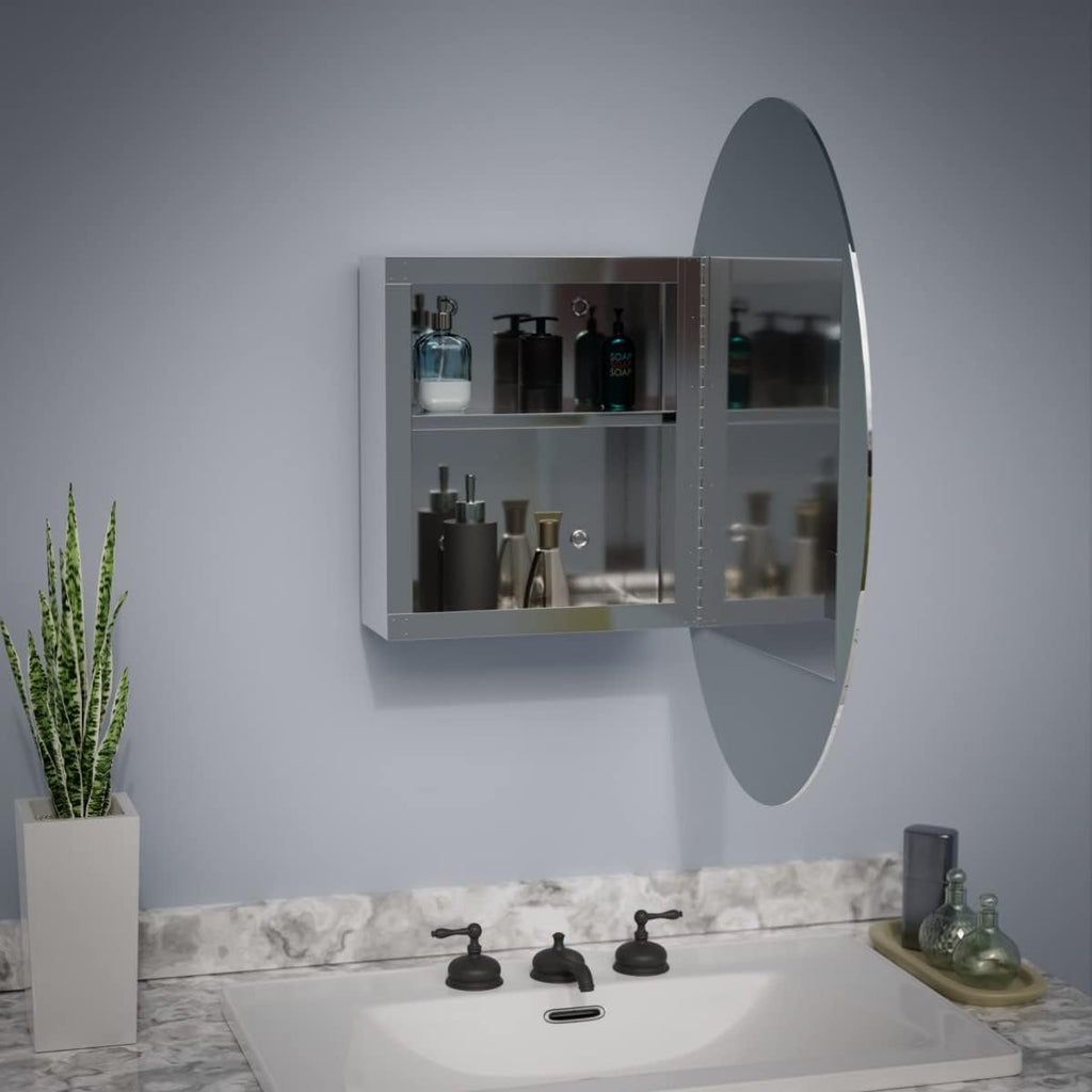 Oval Wall Mounted Medicine Cabinet Brushed Stainless Steel with Mirror 26" x 18" G691298