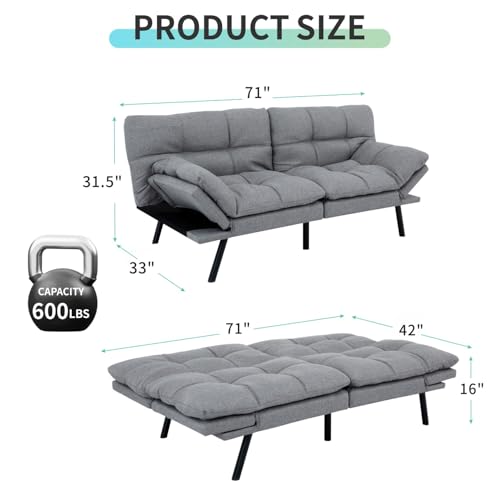 MUUEGM Memory Foam Futon Sofa Bed with Adjustable Backrests, 71" Brown Z18778