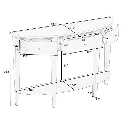 Half Moon Entryway Table with 3 Drawers and Shelf G867511