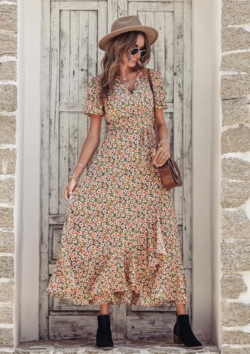 PRETTYGARDEN Women's Summer Wrap Maxi Dress Floral V Neck P753439
