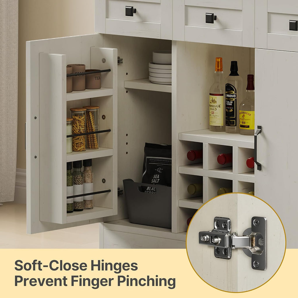 DWVO Farmhouse Kitchen Pantry Cabinet with Power Outlet, 72 Inch, Antique White I299