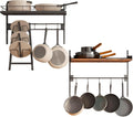 2 Packs Hanging Pot Rack,Wall Mounted Pot and Pan Organizer,2 Tier Pots Holder for Kitchen Storage,Pans Hanger Shelf with Pan Lid Organizer,8 Hooks,for Cookware,Pans,Utensils Organization