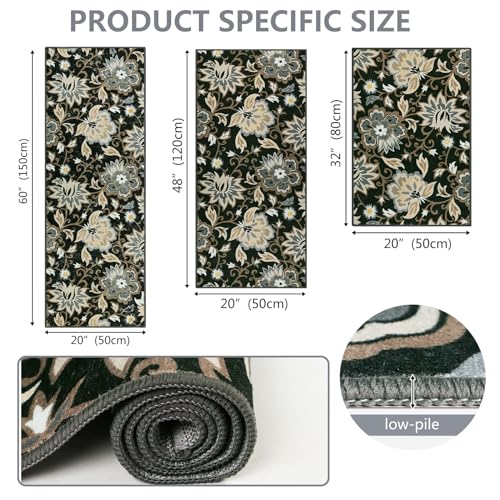 Homcomoda Kitchen Mats 3 Piece Set Non Slip Washable Floral Floor Mats G9404