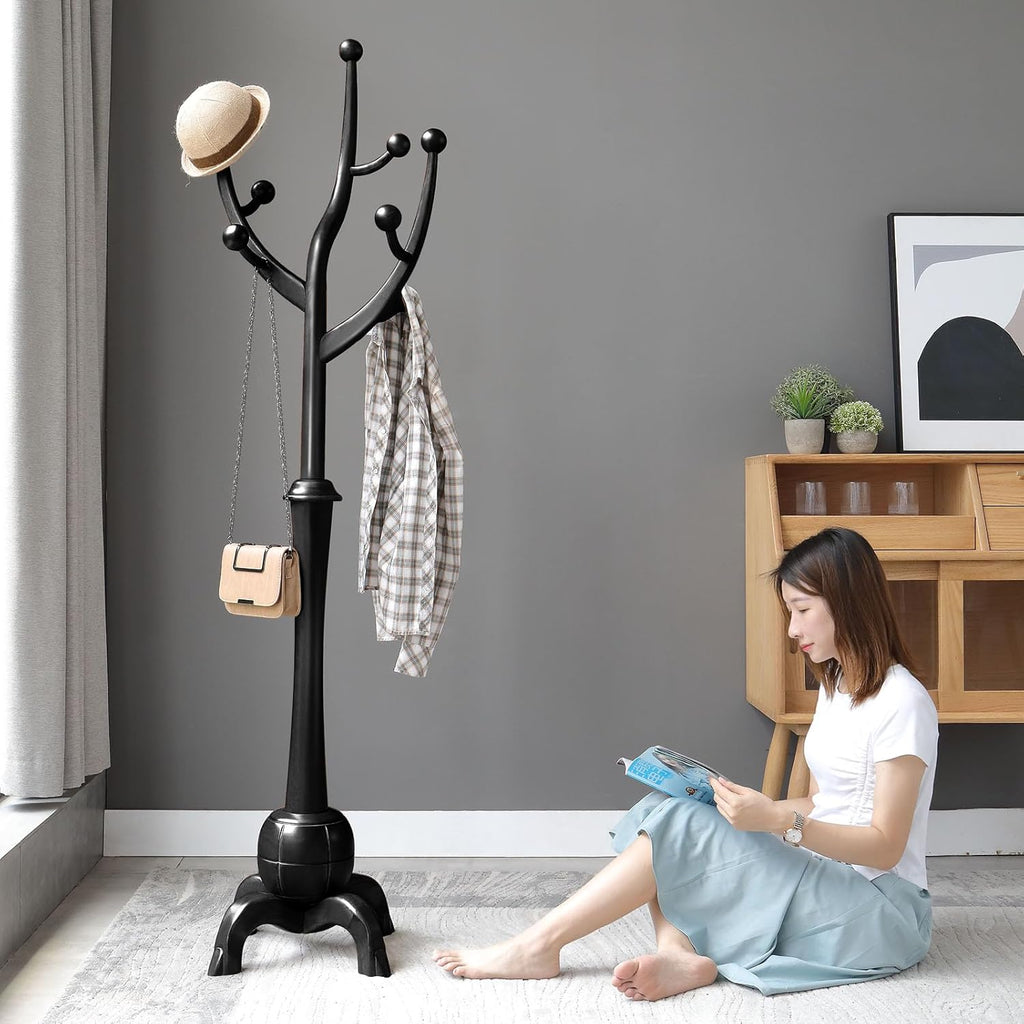 Heavy Duty Freestanding Wood Coat Rack with 8 Hooks, Black P4885