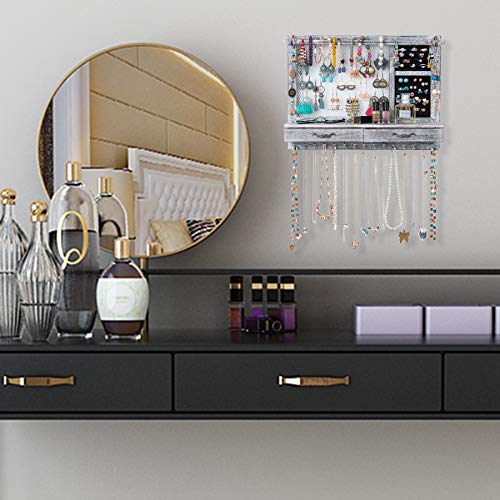 Jewelry Wall Organizer with Drawers, Earring and Necklace Holder (Brown) Z962002