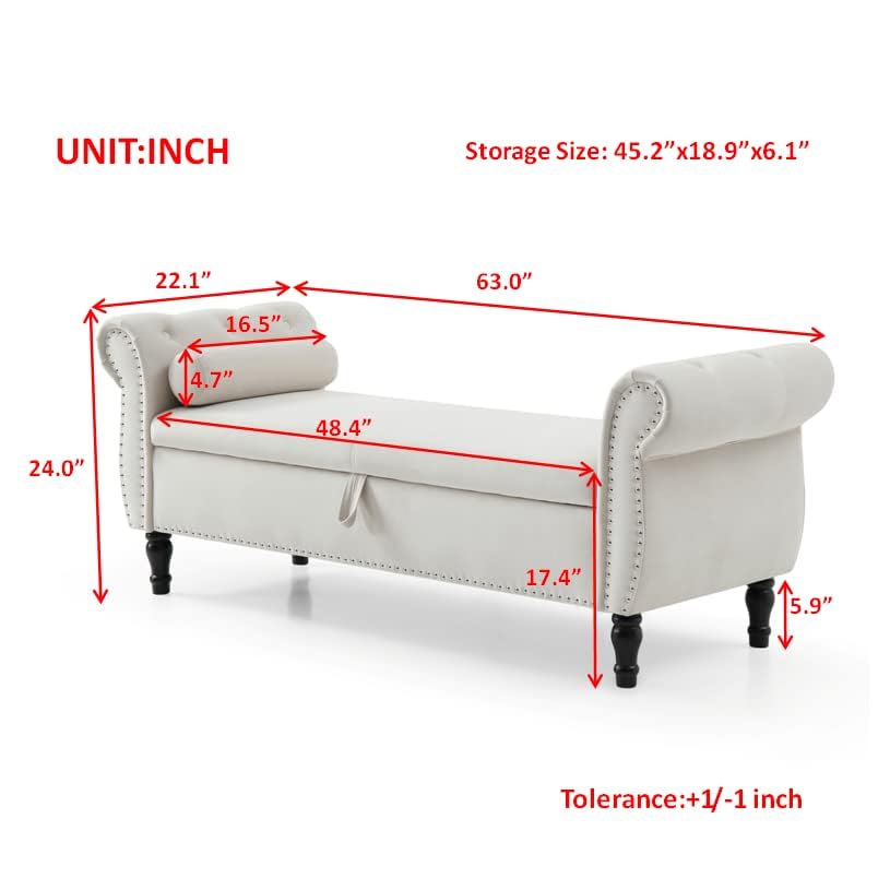 63" Button Tufted Velvet Upholstered Storage Bench & Ottoman, Grey G7109
