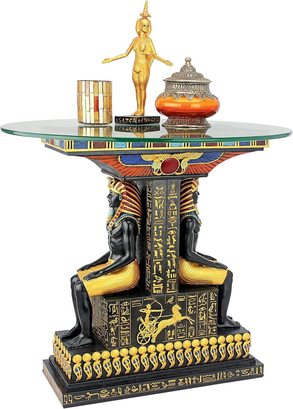 Design Toscano TUT Egyptian Pharaoh Glass-Topped Sculptural Table O795