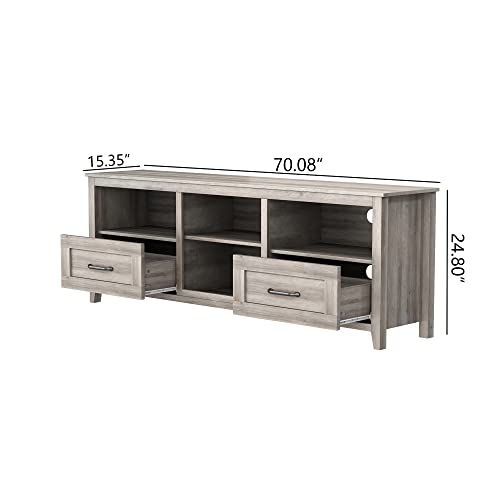 70" Farmhouse TV Stand with 2 Drawers and 4 Storage Compartments W600311