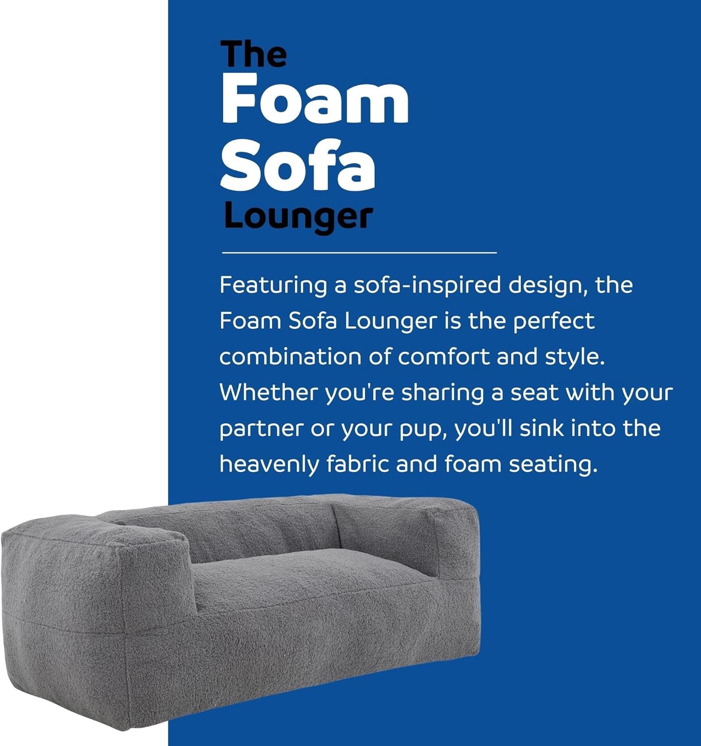 Large Memory Foam Bean Bag Sofa Chair with Armrest for Adults Gray B8913