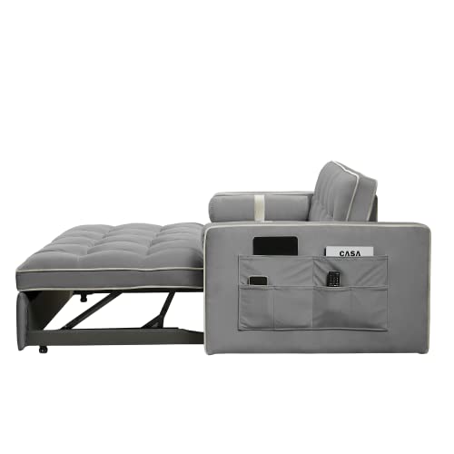 Velvet Sleeper Sofa 54" Convertible Recliner Bed with 2 Pillows, Black M45380