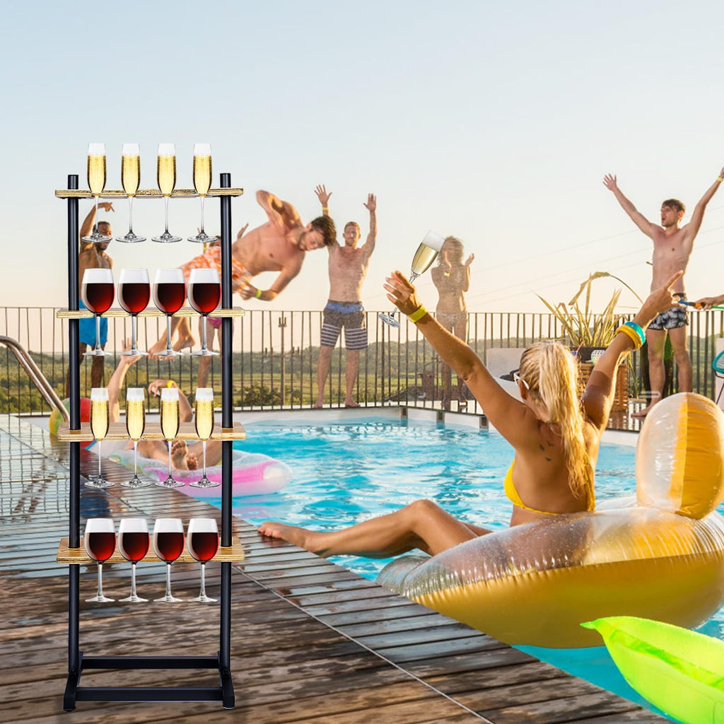 ikare Champagne Wall Holder for Party 50, 4 Tiers Wooden Stand G98223