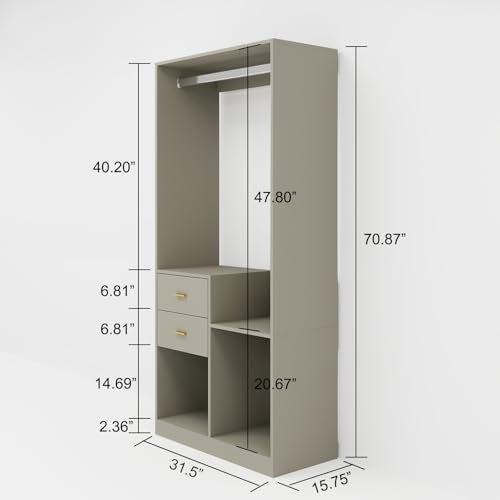 Wooden Wall Mount Closet System with 4 Drawers and Shelves, 63"W Y634