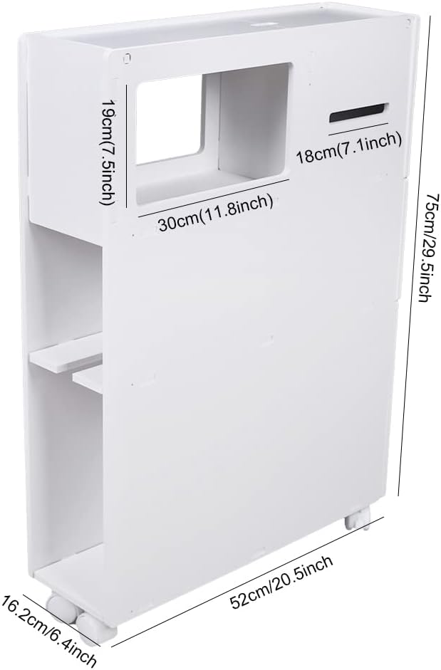 Rolling Narrow Bathroom Storage Cabinet, White J17971