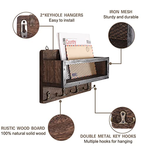 ADIIL Wooden Wall Key Rack with 4 Double Key Hooks and Shelf, Grey G34956