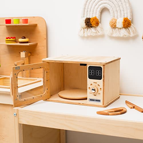 Wooden Kids Microwave Oven Montessori Toy for Toddler Play Kitchen Natural Wood Nursery Decor (Dark Walnut) J582