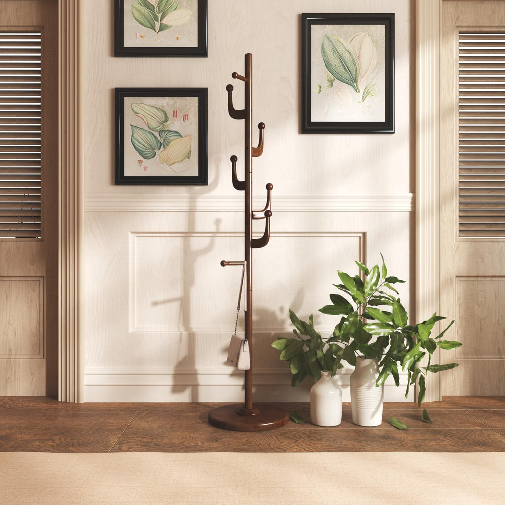 Coat Rack Stand Freestanding Wood for Hallway Entryway Brown M826717