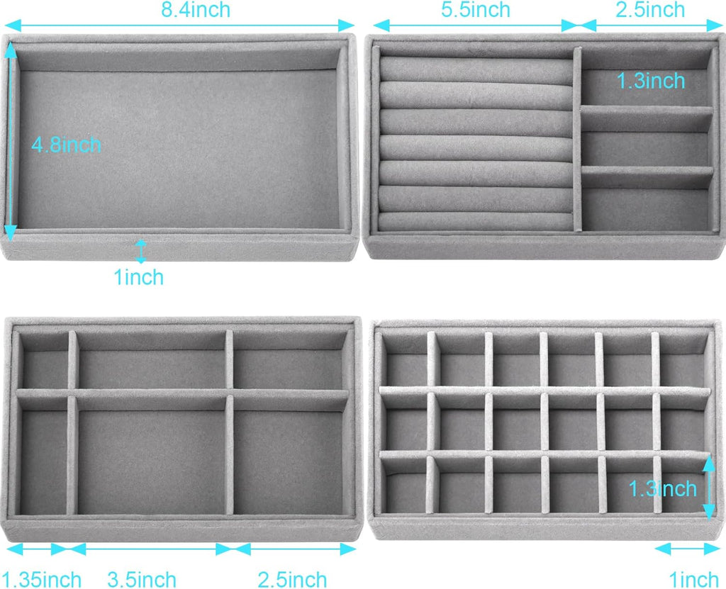 Stackable Jewelry Organizer Trays for Drawers with Removable Dividers X49693