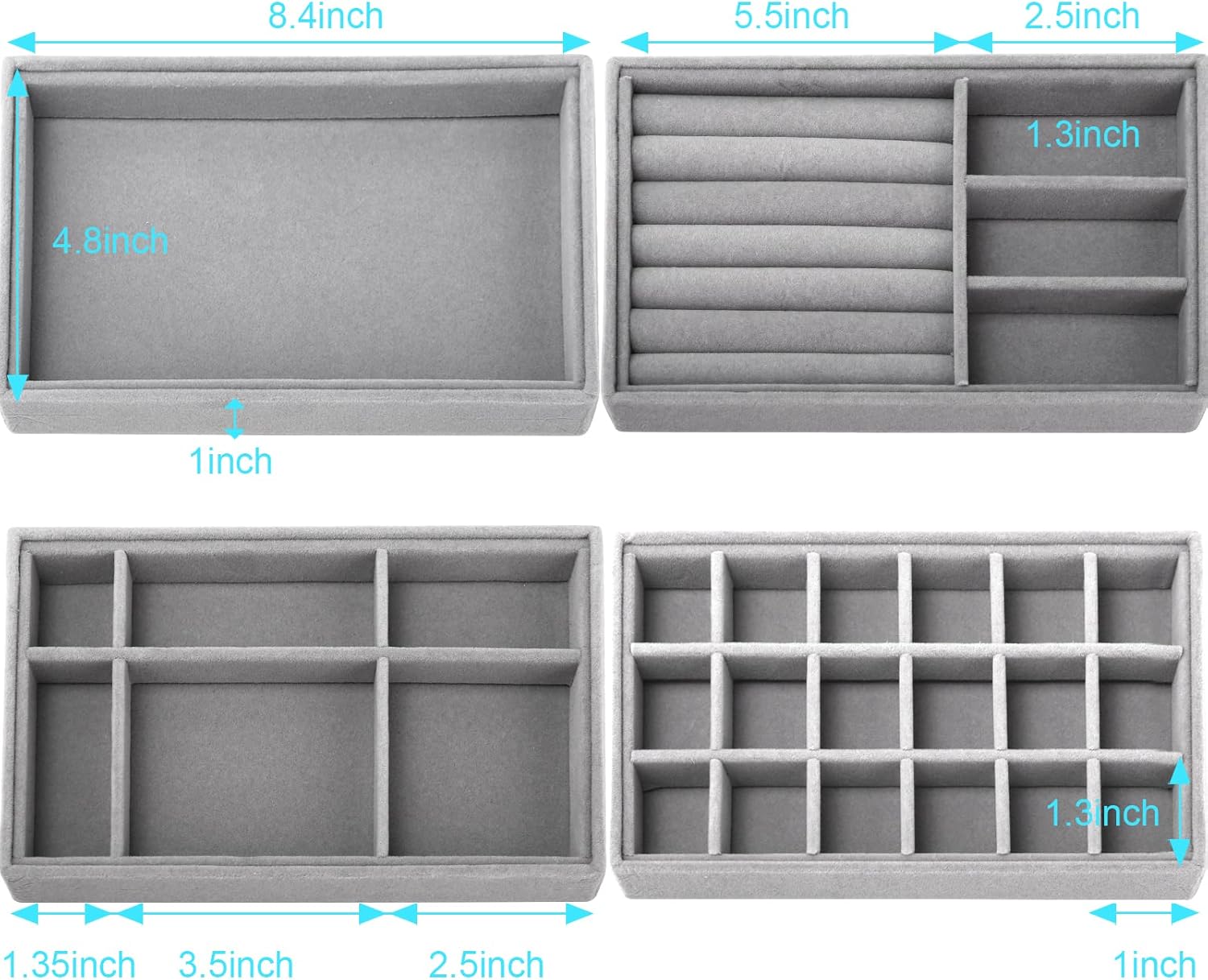 Stackable Jewelry Organizer Trays for Drawers with Removable Dividers X49693