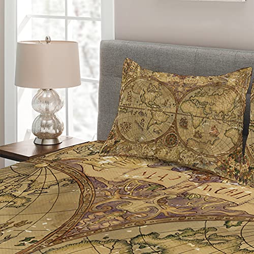 Ambesonne Vintage Queen Coverlet Set with 2 Pillow Shams, Tan and Caramel A924
