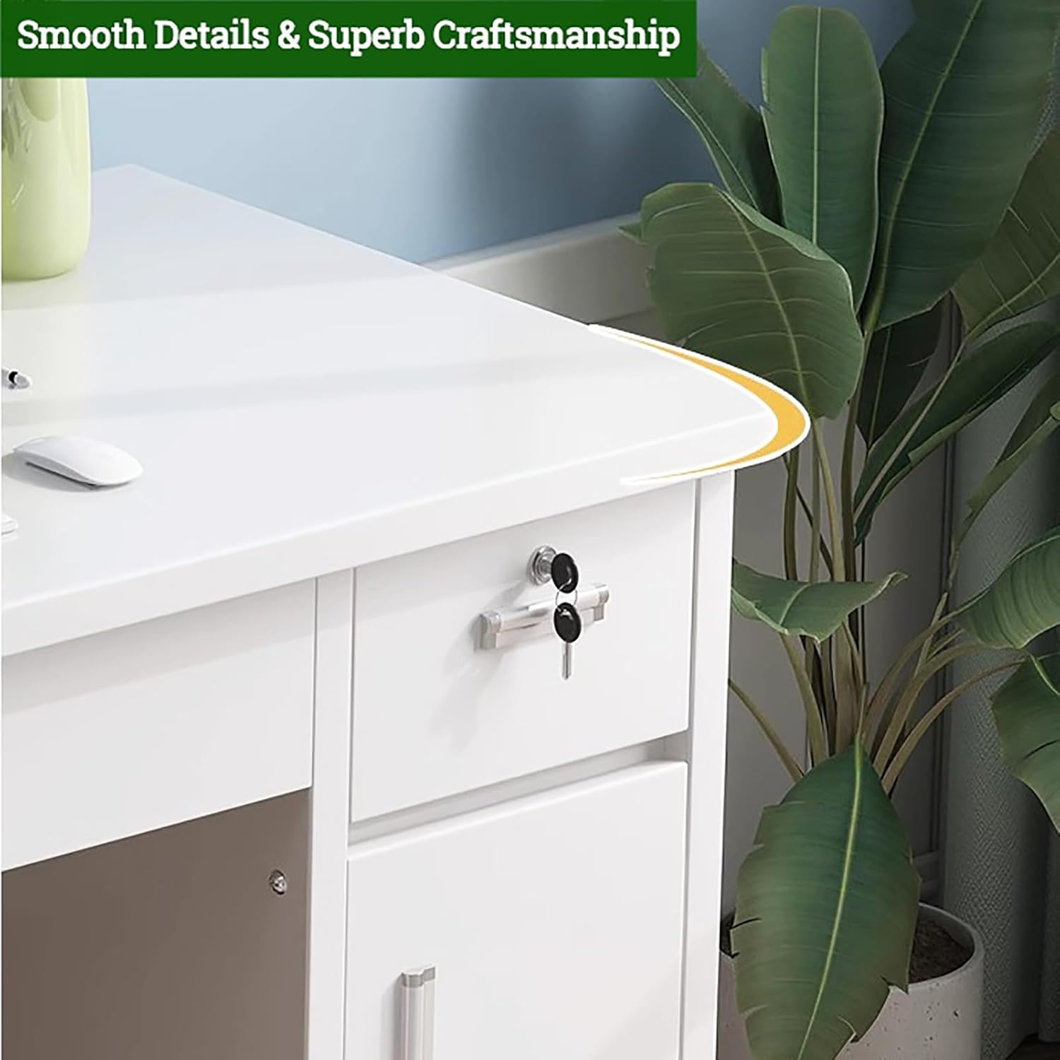 Wooden Writing Desk with Drawers for Home Office, Gray Y929490