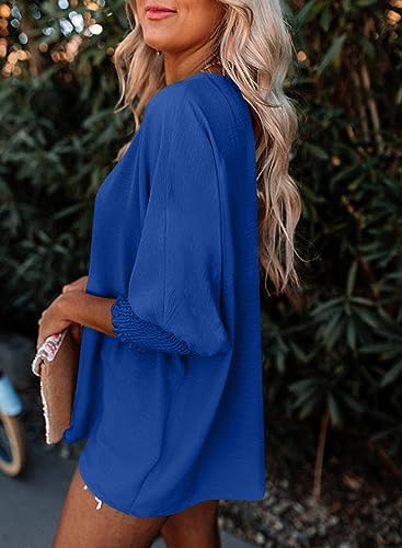 Dokotoo Women's Dressy Casual Tops 3/4 Sleeve V Neck Loose Fit Tees N948