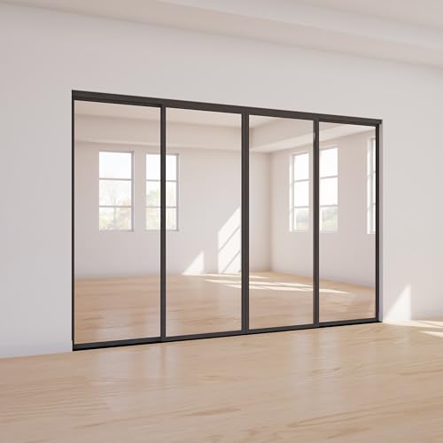 TSDC Large 144"x80" 4 Pane/Door Multi Sliding Glass Wall Modern Interior Room Divider with Aluminum Framed Clear See-Through Tempered Glass for Residential & Commercial Spaces (Wenge, 144" W x 80" H)