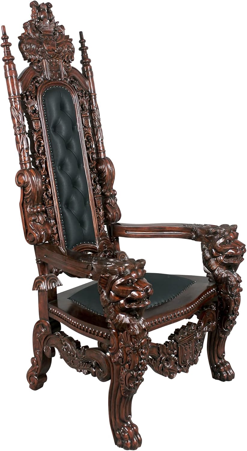 Design Toscano Lord Raffles Leather Lion Throne Chair, walnut W747