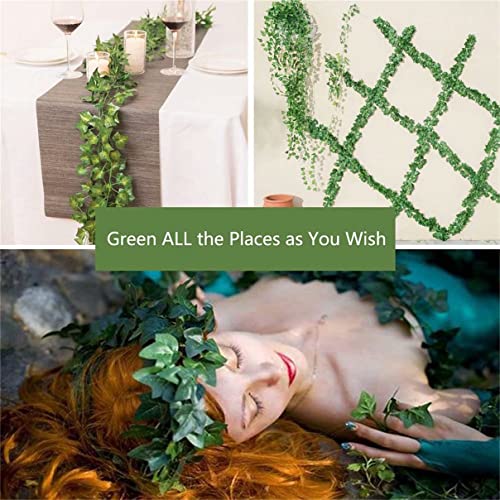 Fake Vines for Room Decor Artificial Ivy Garland with 100 LED String Light Hanging Plants Faux Greenery Leaves Bedroom Aesthetic Decor for Home Garden Wall Wedding (6Pack with 100LED) S98010