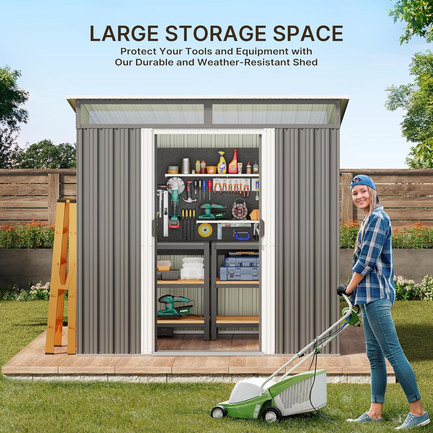 Gizoon 6' x 4' Outdoor Storage Shed with Sliding Doors, Metal with Anchors, Dark Gray C218669
