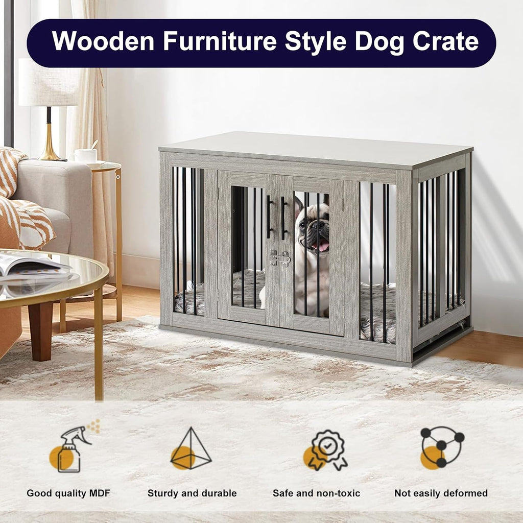 Furniture Style Dog Crate Medium with Washable Bed, Wooden End Table Kennel R98415