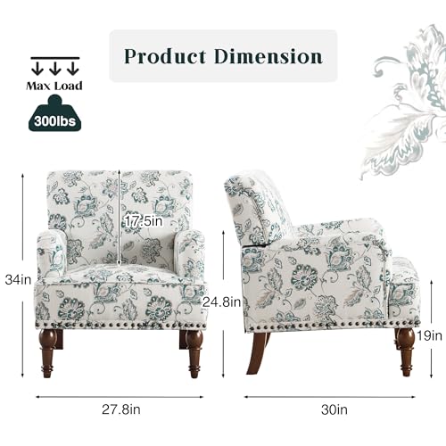 Modern Floral Accent Chair with Arms for Living Room N447