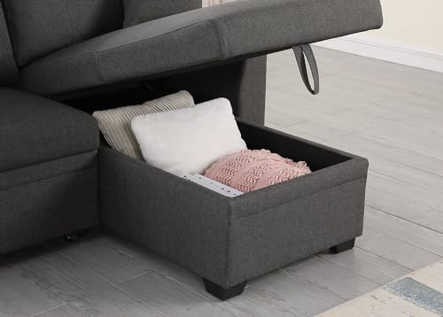 Small Sleeper Sofa Bed with Pull Out Couch and Storage, L Shaped Chaise, 81" Grey Q6546