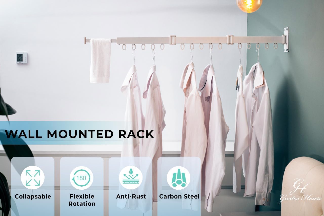 Wall Mounted Drying Rack with Extended Arms, Retractable Clothes Hanger P2953