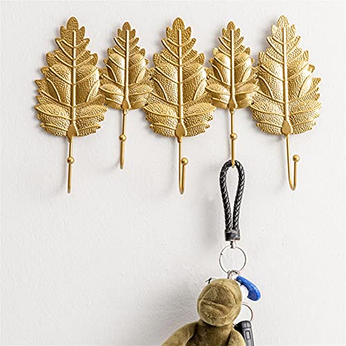 Golden Leaf Shape Wall Coat Rack with Hooks C98540