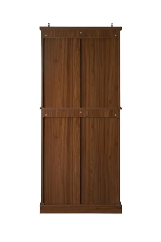 Kitchen Pantry Storage Cabinet with 4 Rattan Doors and Drawer, Walnut T55631