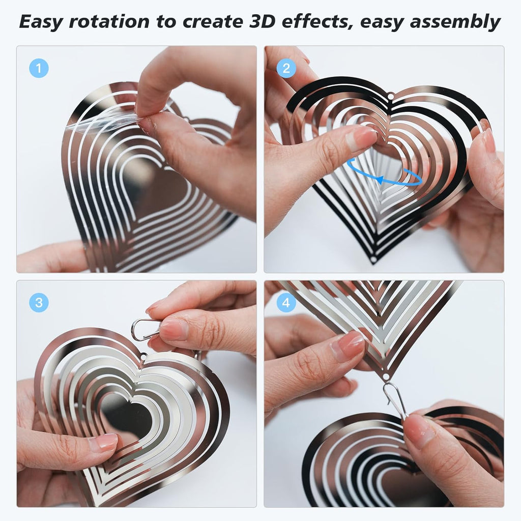 Metal Bird Scare Devices Outdoor, Double-Sided Reflectors, Heart Wind Spinners for Yard Garden Decor R883501
