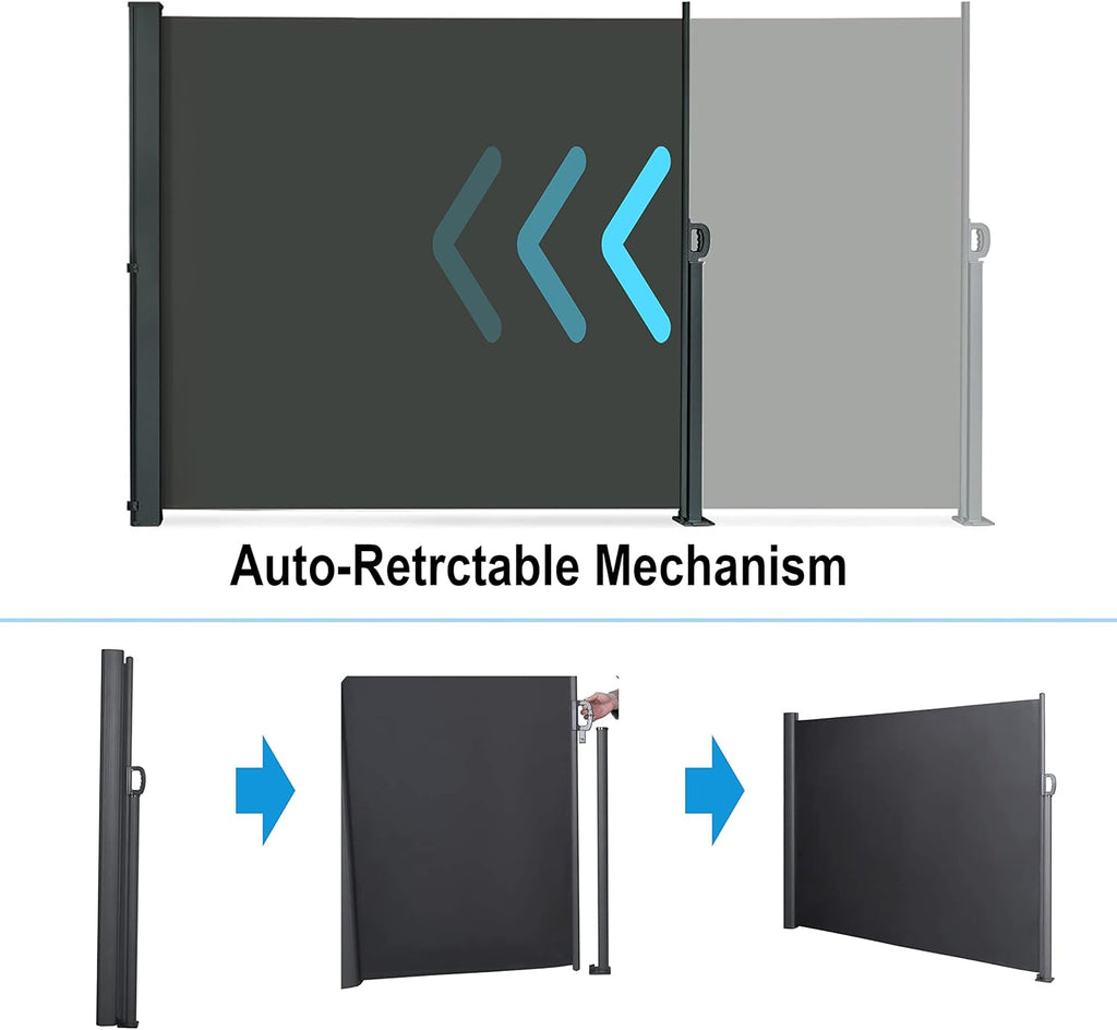 145" x 72" Retractable Side Awning Waterproof UV-Resistant Folding Privacy Screen (Gray) J226