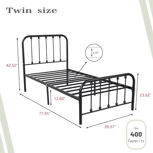 alazyhome Twin Size Metal Platform Bed Frame with Headboard and Footboard, Gold P164595