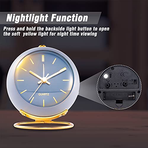AYRELY® Battery Operated Desk Alarm Clock with Light, Silent No Ticking, Vintage Cream E6481