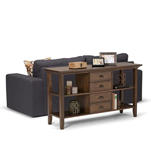 SIMPLIHOME Redmond Solid Wood 54" Console Sofa Table with Storage, Hickory Brown V557618