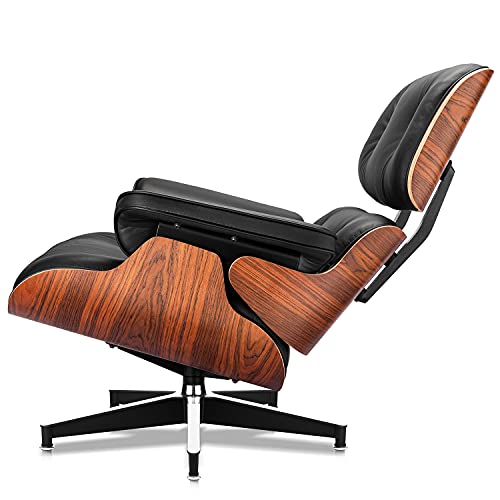 Mid Century Lounge Chair and Ottoman, Black Leather Palisander Wood C913293