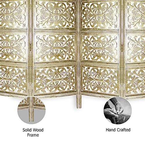 COTTON CRAFT Room Divider Wood Screen 4 Panel Folding Antique Brown I1572