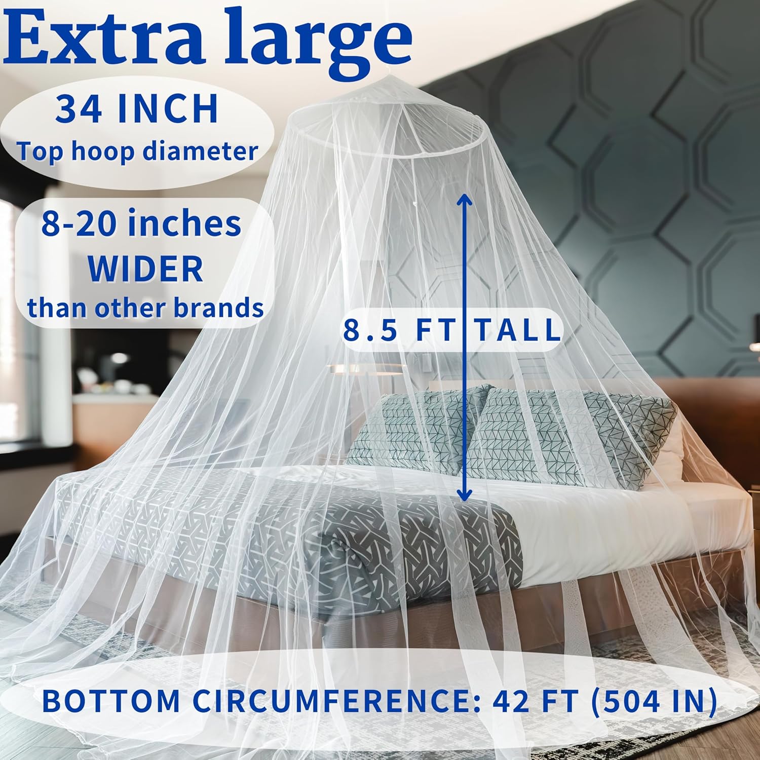 Mosquito Netting for Bed, Extra Large, Single to California King, Indoor Outdoor K684
