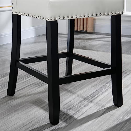 Glass Counter Height Bar Table Stools Set of 2, 42" Round Tempered Glass Top, Ivory White L952459